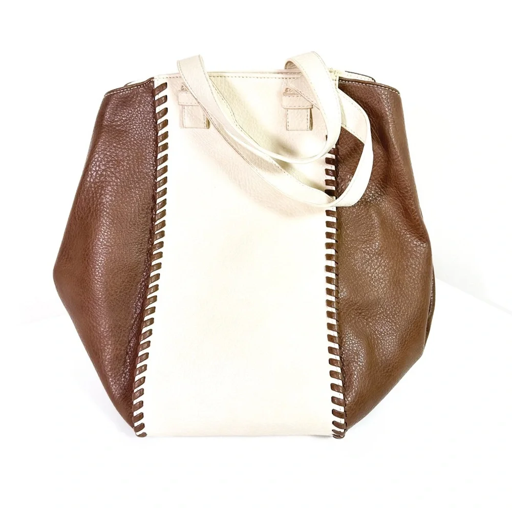 Anthropologie Two Tone Satchel in Cream NWT